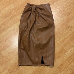 Faux leather Knot midi Skirt